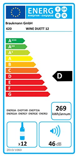 CASO WineDuett 12 Design Weinkühlschrank für bis zu 12 Flaschen (bis zu 310 mm Höhe), zwei Temperaturzonen 7-18°C - 