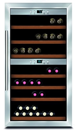 Caso WineComfort 66 Design Weinkühlschrank für bis zu 66 Flaschen (bis zu 310 mm Höhe), zwei Temperaturzonen 5-22°C, Energieklasse A -